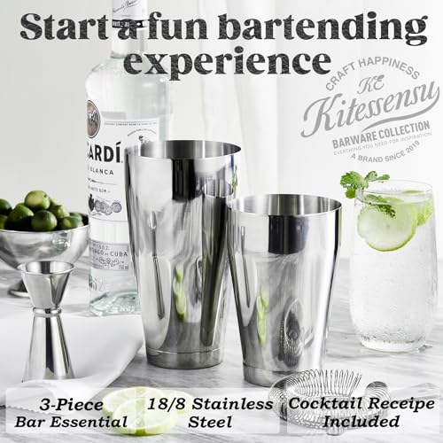 KITESSENSU Boston Cocktail Shaker Set, 4-Piece Boston Shaker Tins Bartender Kit with 18oz & 28oz Mixed Drink Shaker, Hawth...