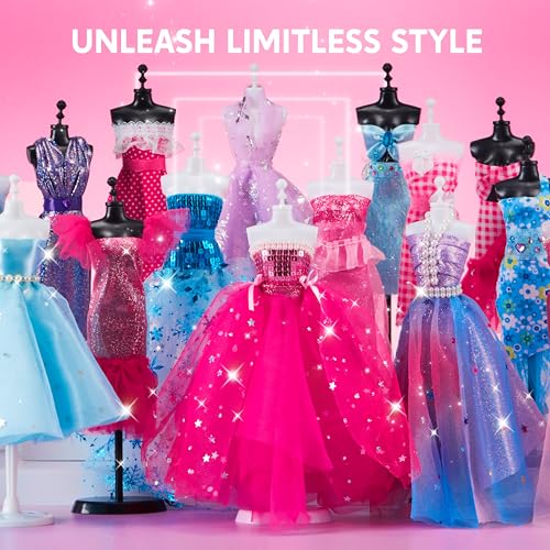 Klever Kits 400+PCS Fashion Design Crafts for Kids, Art and Crafts, DIY Sewing Kits with 3 Mannequins for Girls Aged 8-12,...