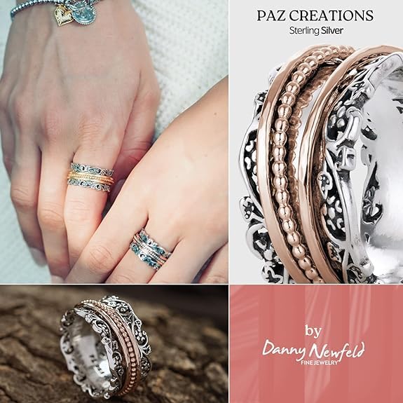 PZ Paz Creations .925 Sterling Silver and Rose Gold over Silver Spinner Ring (11), Made in Israel