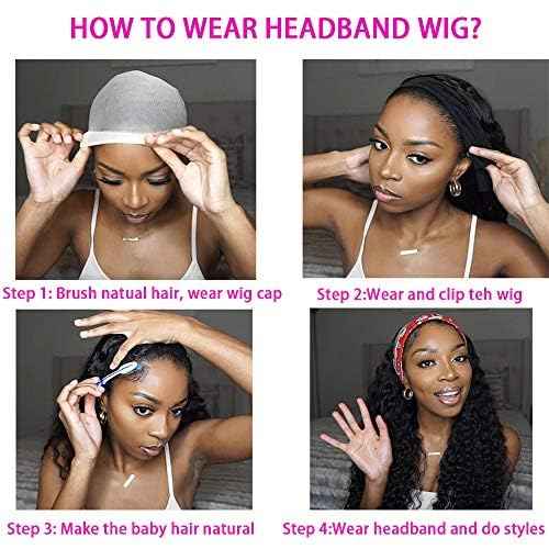 WENYAN Headband Wig Human Hair Deep Wave 22 Inch Wigs for Black Women Glueless None Lace Front Curly Wave Wig Brazilian Virgin Hair Wear and Go Wigs Machine Made 150% Density Natural Color
