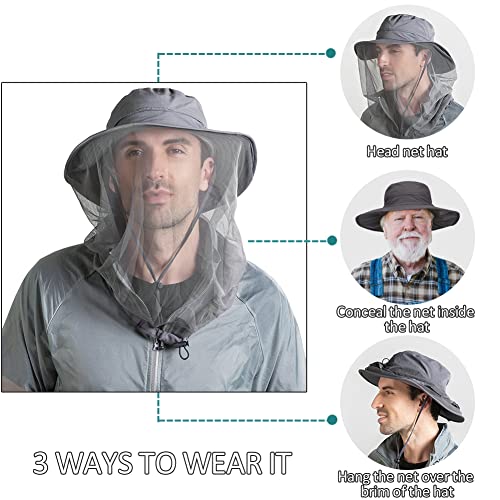 Peicees 2Pcs Head Net Hats for Men Women Adventure Fishing Hat Safari Hat for Hunting Camping Hiking, Dark Gray and Rose
