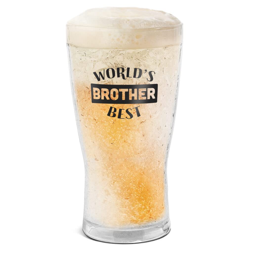 GALVANOX SoHo Freezer Cup Gift for Brother, Double Walled Chiller Mug for Iced Cold Drinks - Insulated 14oz Frozen Pint Drinking Glass for Christmas/Birthday Worlds Best Brother (Gift Boxed)