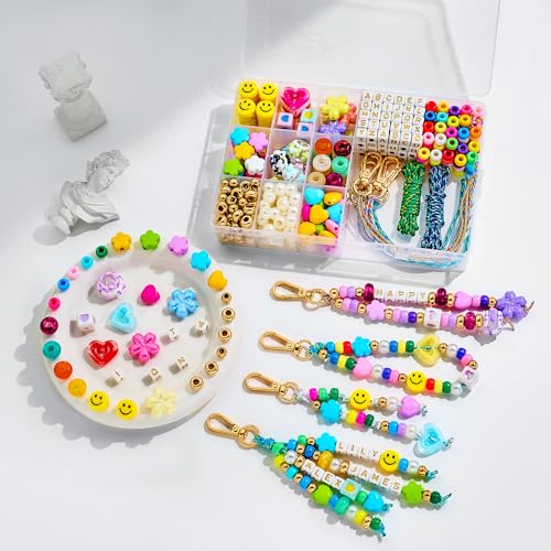 MINIMISSMIANYC 421PCS Beaded Keychain Making Kit for Women,Acrylic Heart Star Flower Letter Alphabet Bag Beads DIY Key Cha...