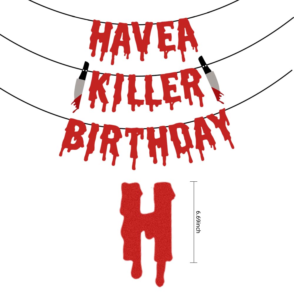 Quimoy Have a Killer Birthday Decorations, Halloween Banner Decorations, with 12 Pcs Bat Wall Sticker Décor Party,Kid Party,Haunted House Decor