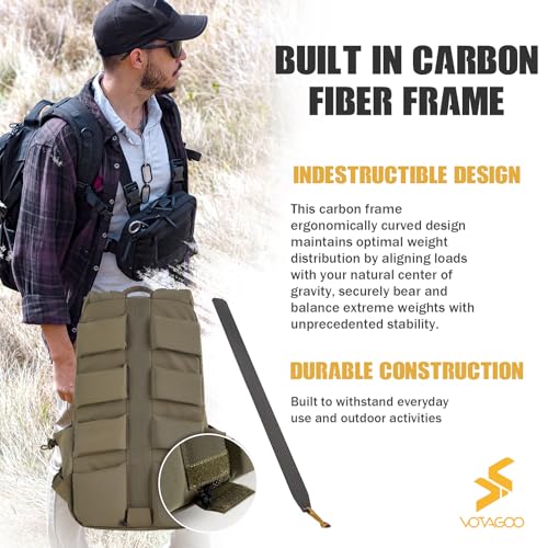 VOTAGOO GEAR Tactical Backpack with Carbon Frame,15L Daypack 500D Durable Water-Resistant Pack W/ 16" Laptop Sleeve Multip...