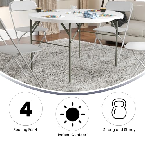 Flash Furniture Freeman 4' Round Plastic Folding Table with Carrying Handle, Plastic Foldable Table for Indoor/Outdoor Eve...