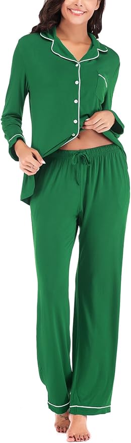 Aamikast Women's Pajama Sets Long Sleeve Button Down Sleepwear Nightwear Soft Pjs Lounge Sets