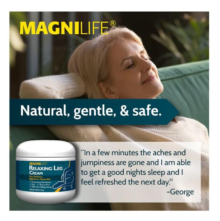 MagniLife Relaxing Leg Cream, Restless Legs, Naturally Soothe Cramping, Discomfort, and Tossing with Lavender and Magnesium (2 Pack-4oz Jars)