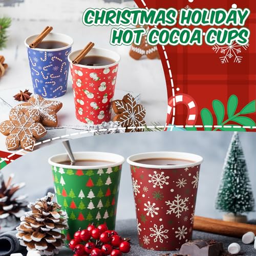 FoldTier 120 Set 9 oz Christmas Hot Cocoa Paper Cups Bulk Disposable Paper Coffee Tea Cups with Straws Christmas Hot Choco...