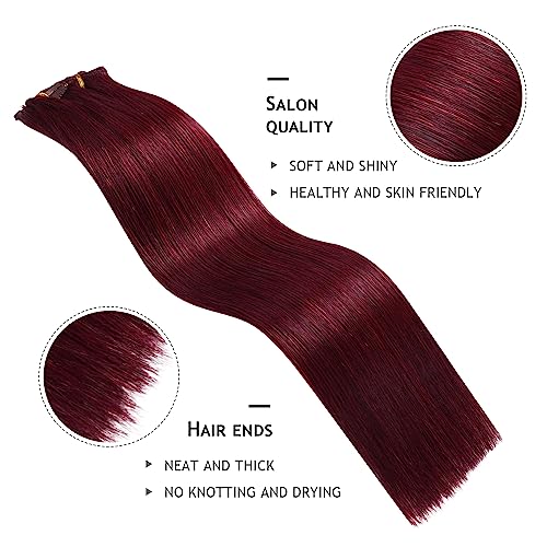 YILITE Hair Extensions Clip in Human Hair 8Pcs 120Gram/Pack Burgundy Silky Remy Human Hair Double Weft Straight Real Hair Extensions Clip ins Thick (18inches #99J Burgundy£©