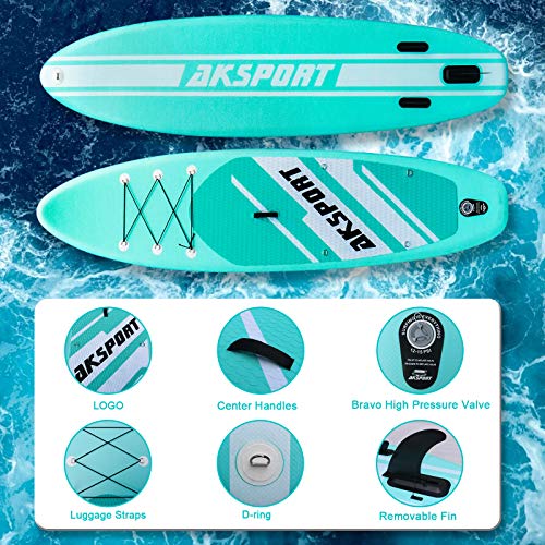 AKSPORT Inflatable Stand Up Paddle Board, SUP Board with All Accessories, Wide Stable Design, Non-Slip Deck, Inflatable Pa...