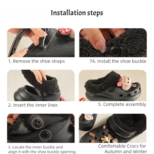 1Pair Removable Fleece Lined Clog Slipcovers, Short Fleece Lining Thickened Insole, for Chef Shoes Kitchen Indoor Outdoor,...