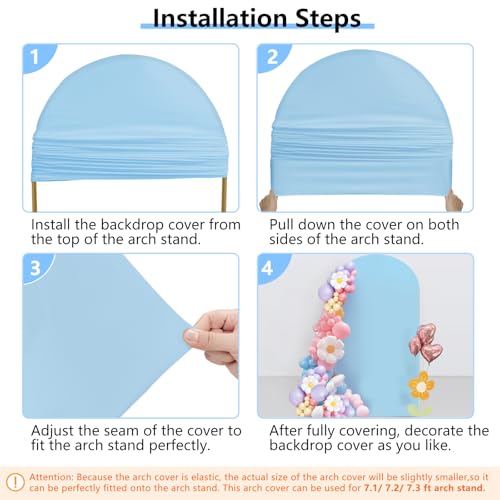 HEMMOTOP 7.2 ft Blue Arch Backdrop Cover (No Arch Stand), Spandex Arch Covers Stretchy Backdrop for Balloon, Wedding, Birt...
