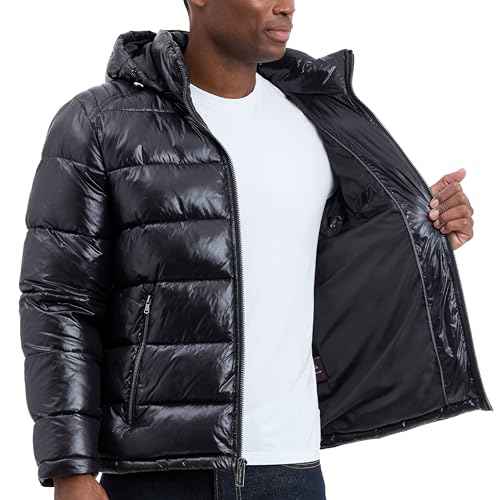 Michael Kors mens Shine Hooded Puffer Jacket, Heavy Winter Jackets for Men, Water Resistant