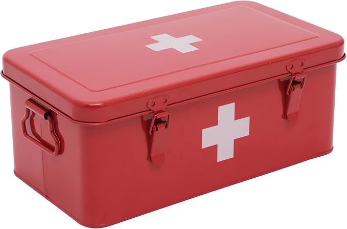 Xbopetda First Aid Medicine Box, First Aid Kit Supplies Bin, Metal Medicine Storage Tin, First Aid Empty Box with Safety L...