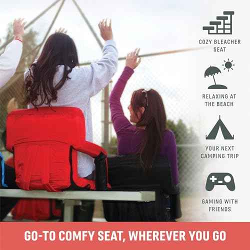PICNIC TIME Ventura Portable Reclining Stadium Seat with Back Support, Folding Bleacher Chairs with Back and Cushion, Thick Padded Stadium Seat and Armrest and Six Backrest Positions, (Heathered Gray)