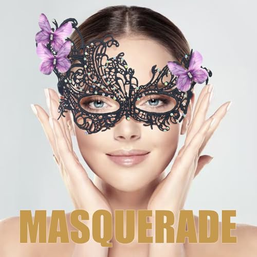 Masquerade Masks for Women with Butterfly Venetian Halloween Lace Mask for Carnival Party Prom Ball