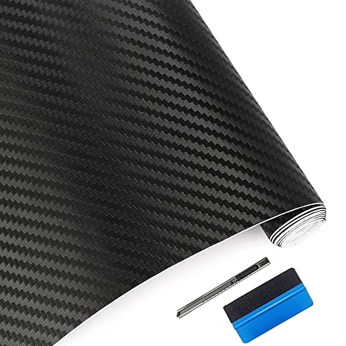 LZLRUN 3D Carbon Fiber Vinyl Wrap - Outdoor Rated for Automotive Use - 12 inches x 60 inches Contain Knife and Hand Tool (...