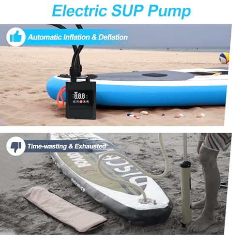 Electric Paddle Board Pump, 20PSI Rechargeable Sup Pump with Storage Bag, Intelligent Dual Stage Inflation & Deflation, Au...
