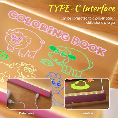 Acrylic Dry Erase Board with Light, LED Note Board with Colors, Magic Sketch LED Board with Stand, Reusable Dry Erase Mess...