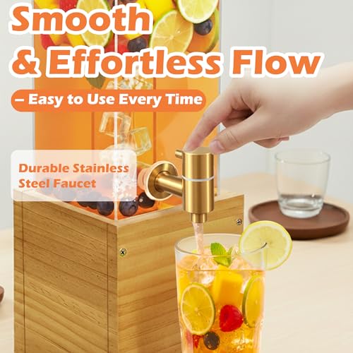 Beverage Dispenser with Stand, 2 Gallon Drink Dispenser, Acrylic Beverage Dispenser with Wood Stand, Drink Dispensers for ...