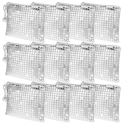 12 Pcs Disco Cosmetic Bags with Zipper Disco Party Favors Silver Glitter Sequin Mirror Makeup Bags for Bachelorette Bridal...