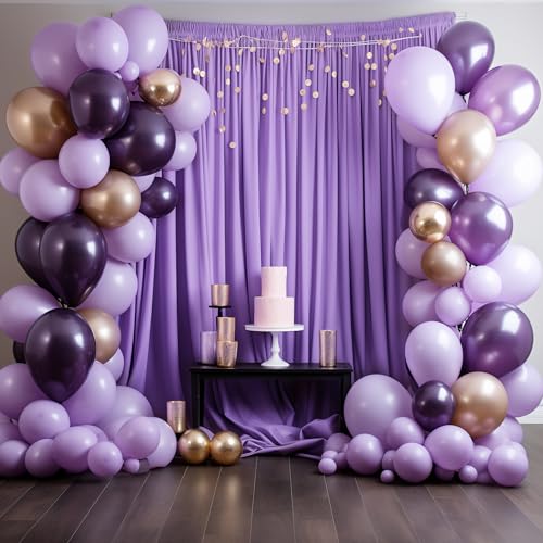 Asee'm 10x8FT Lavender Purple Backdrop Curtains for Parties, Polyester Photo Fabric Curtain Backdrop Drapes for Birthday W...