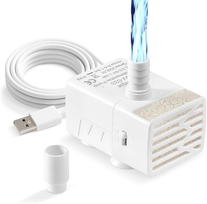 Novique 200L/H Submersible Water Pump Ultra Silent USB Small Fountain Pump with 2 Nozzles for Aquarium Fish Tank Fountain ...