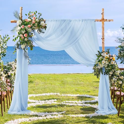 SiinvdaBZX 2 Panels Wedding Arch Draping Fabric 30" x 20Ft Light Blue Sheer Chiffon Fabric Outdoor Extra Long Decorative D...