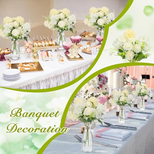 Teecyhooo 31 Pack Hydrangea Artificial Flowers with 10 Clear Plastic Vases 20 Bundles Silk Floral Bouquet Faux Arrangement...