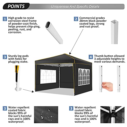 COBIZI 10x10 Pop Up Canopy with Sidewall, Commercial Canopy UPF 50+ Waterproof Outdoor Gazebo with Carry Bag, Tents for Pa...
