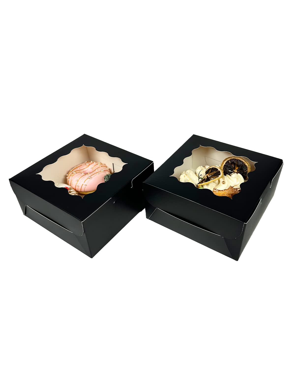 Bakepacker Black 30-Packs Bakery Boxes with Window 6x6x3 inches Thick & Sturdy Macaroon Pastry Boxes Cookie Boxes for Bakerys
