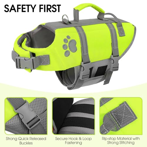 Queenmore Dog Life Vest for Swimming, Ripstop Dog Life Jacket Large, Floating Life Vest for Dogs Large Breed with Handle, ...