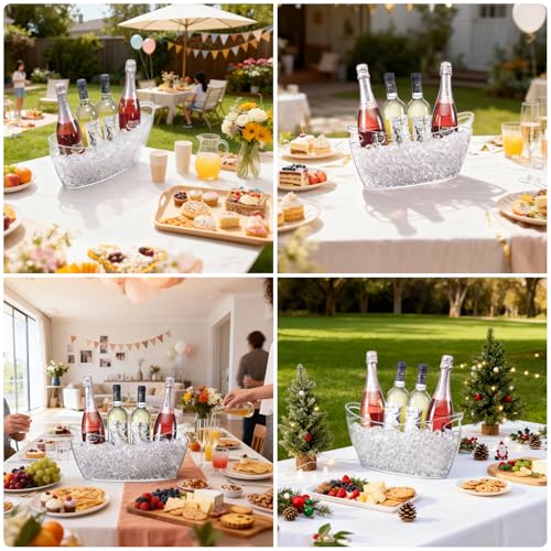 Cenjeery Ice Bucket for Parties, 2PCS Clear Acrylic Drink Buckets with Scoop & Metal Wine Bottle Opener, 5.5L Large Champa...