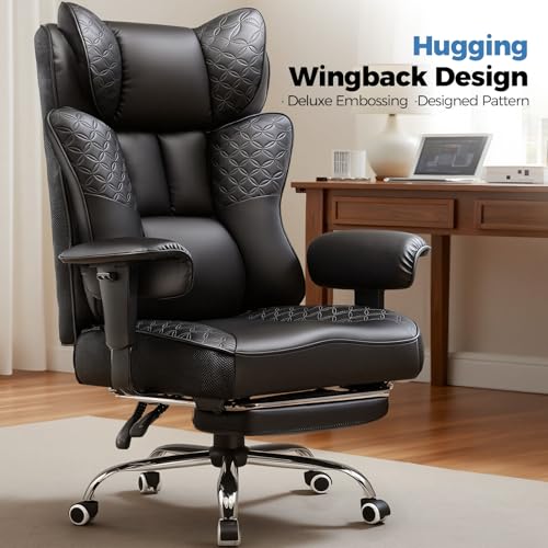 GTRACING Big and Tall Office Chair 400LBS Wide Ergonomic Gaming Chair with Deluxe Embossing Designed Leather with Foot Res...