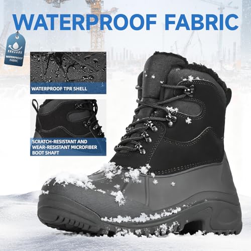 Furuian Winter Boots for Men Waterproof Insulated Snow Boots for Men Non Slip Hiking Duck Boot Mens Fur-Lined Winter Shoes