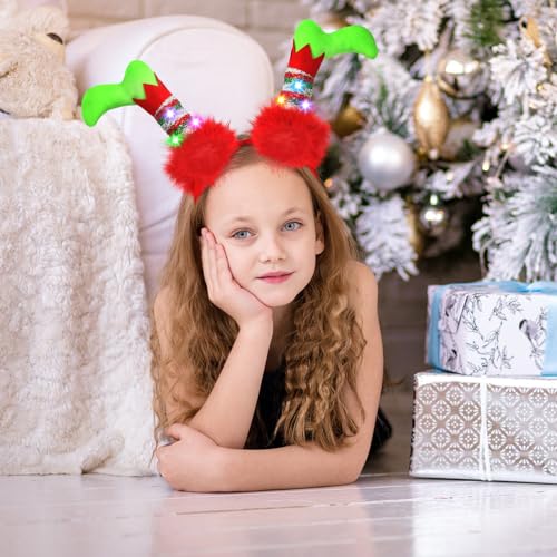 Farochy Christmas Elf Headband - Christmas LED headband Xmas Headband Christmas Elf Headpiece Christmas Elf Hat Elf Hair hoop
