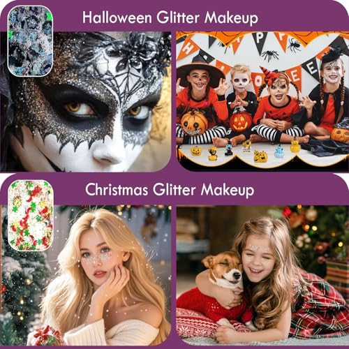 JASSINS 2PCS Body Glitter, 100ml Christmas Face Glitter for Women Girls Kids, Glitter Gel Makeup Tween Gifts, Singer Conce...