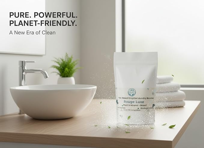 Enzyme Laundry Booster Powder - Rouge Luxe | Plant-Based, 6-Enzyme Blend for Maximum Stain & Odor Removal | Biodegradable, Boosts Detergent in All Water Temperature, HE Compatible, 16 Oz