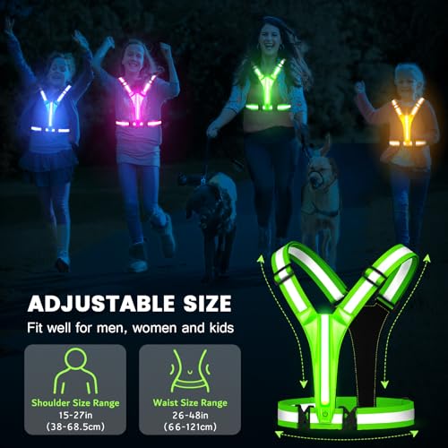 Fokia Kunbio LED Reflective Running Vest Gear,Light Up Vest Runners Night Walking USB Rechargeable,Up to 11hrs Light with ...