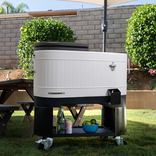 Permasteel Rolling Patio Cooler – Large Outdoor Ice Chest with Wheels, Beverage Cooler for Backyard, BBQ, Tailgate, Beach,...