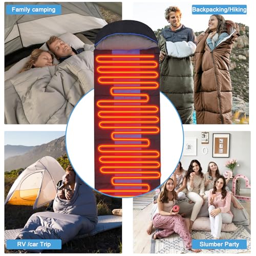 Sleeping Bags for Adults, Heated Sleeping Bag with 3 Adjustable Temperature, Waterproof USB Rechargeable Heating Pads, 0 D...
