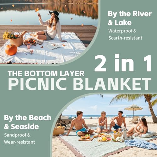 RYCHIC 2 in 1 Extra Large Outdoor Picnic Blanket Camping Mat Lightweight Oversized Giant Turkish Boho Beach Mexican Serape...