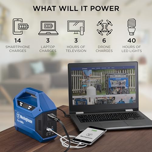 Westinghouse 155Wh 150 Peak Watt Portable Power Station & Solar Generator, Modified Sine Wave AC Outlet, Backup Lithium Ba...