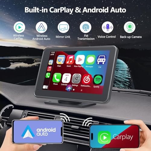 Carplay Screen for Car with Apple CarPlay/Android Auto, 7" Wireless Car Stereo, Portable Touchscreen Car Radio with Blueto...