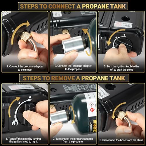 Propane or Butane Stove, Dual Fuel Propane Stove for Camping, 10,000 BTU Automatic Ignition Portable Camping Stove with Ca...