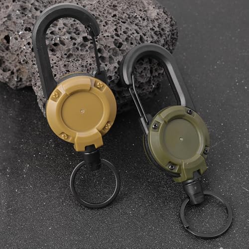 Brown Outdoor Heavy Duty Retractable Keychain Holder Tactical ID Badge Reel Key Ring