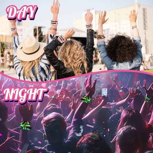 16/24/32Pcs Rave Kandi Bracelets Set Glow In The Dark EDM Music Stretch Bracelets Multi Color Beaded Kandi Cuff Rave Acces...