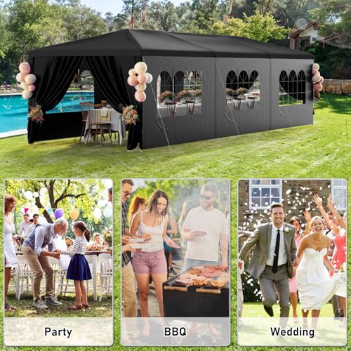 10x30 Black Outdoor Party Tent with 8 Removable Sidewalls Tents for Parties Gazebo Canopy Event Tent for Wedding, Birthda...