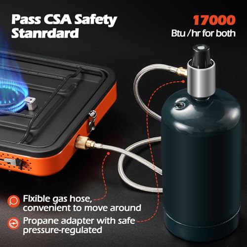 Odoland Portable 2 Burner Camping Stove Propane 17000 BTU/h Gas Stove Collapsible Backpacking Stove for Indoor Outdoor Coo...